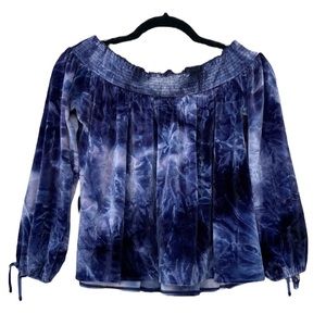 AMERICAN EAGLE OUTFITTERS Velour Cropped Tie Dye Off Shoulder Top